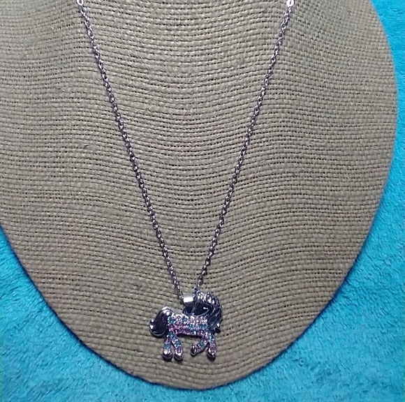 Silvertone colorful rhinestone unicorn chain necklace - Picture 5 of 6